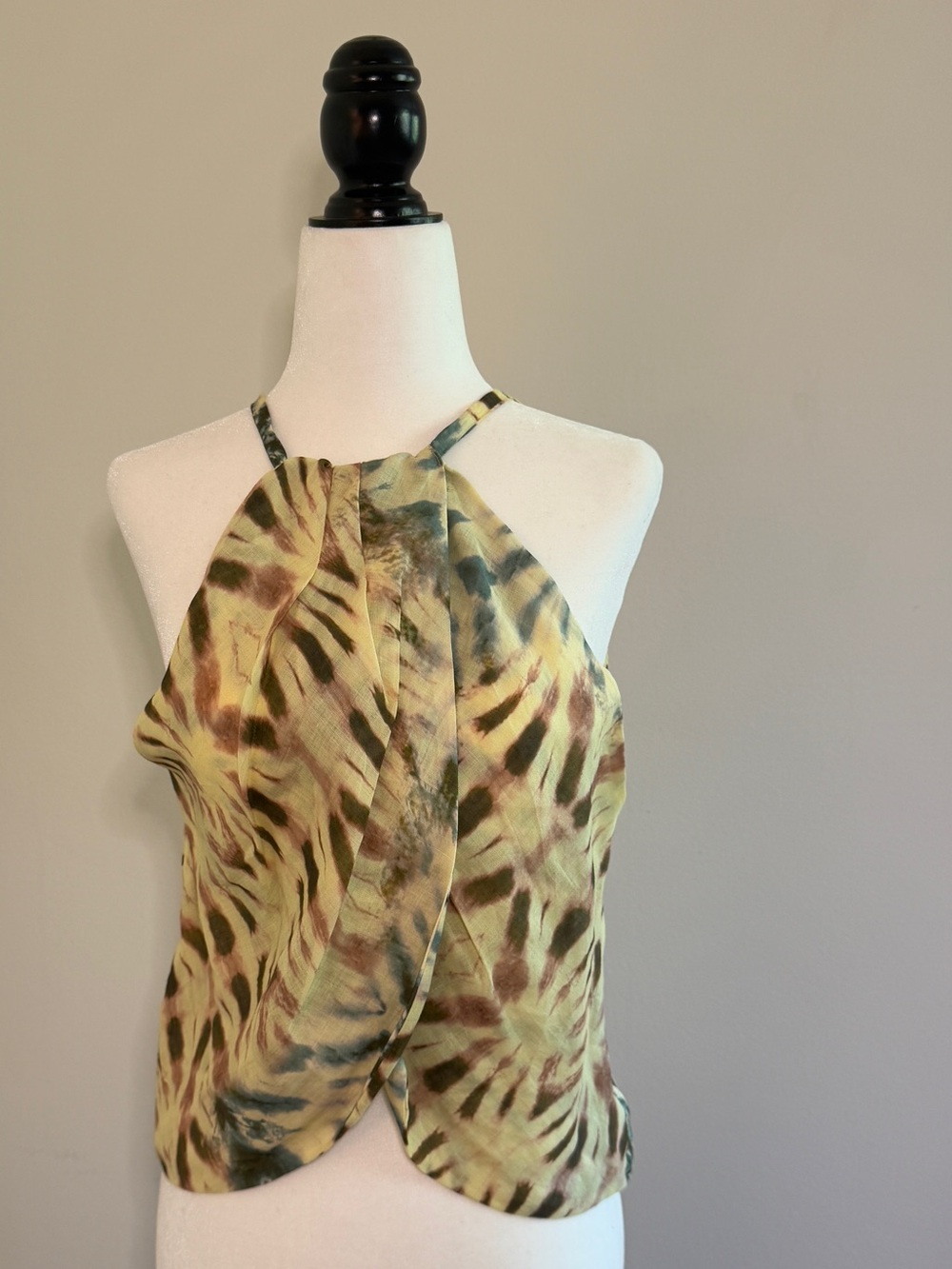 Zara Patterned Linen Halter Camisole Tank Top XS